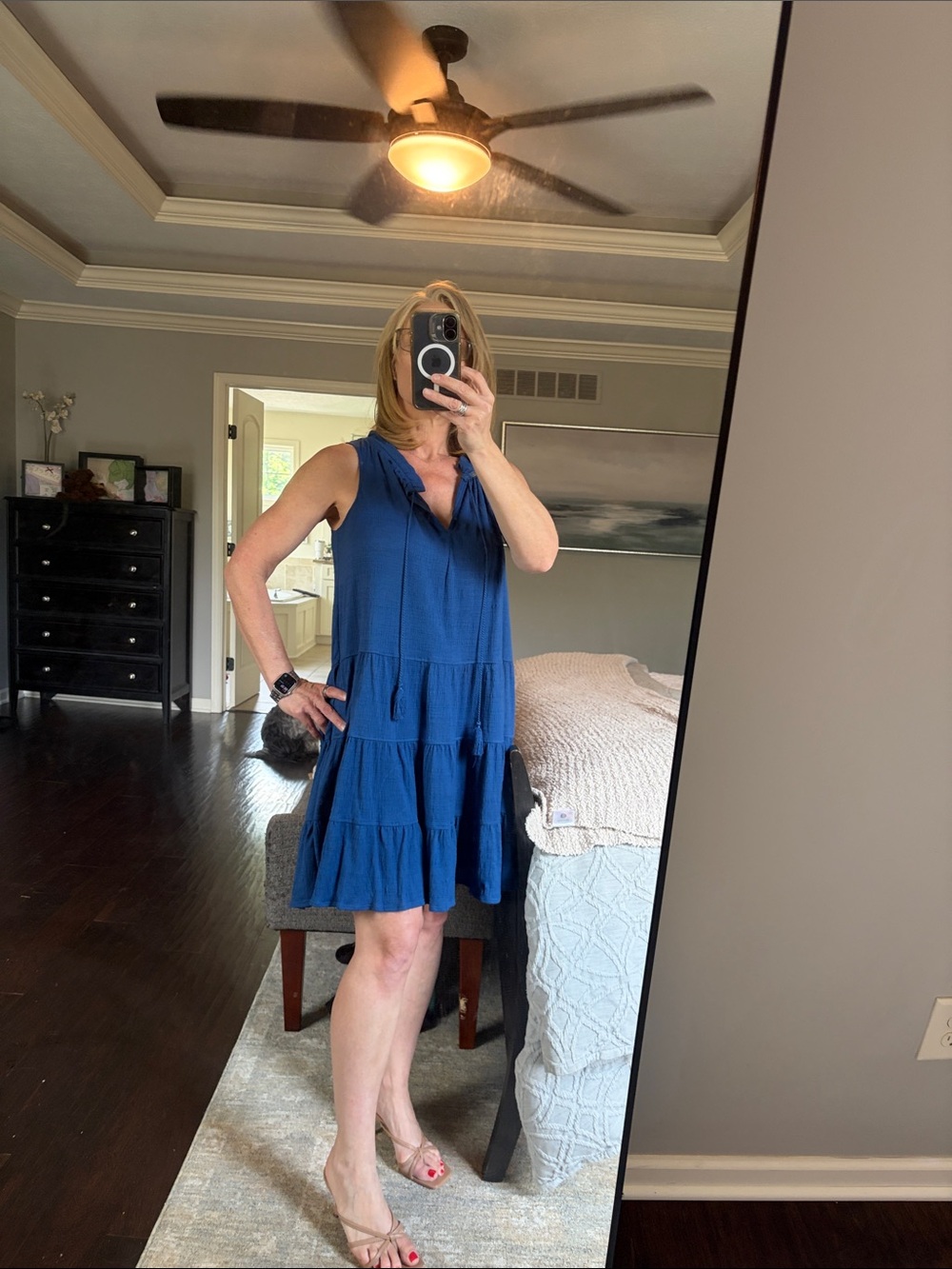 Max Studio Navy Sleeveless Tiered V-Neck Mini Dress